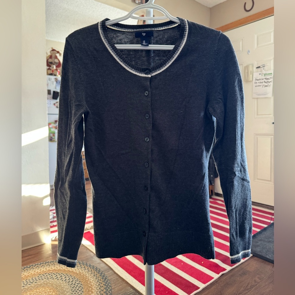 GAP Black Cardigan with Gray Trim